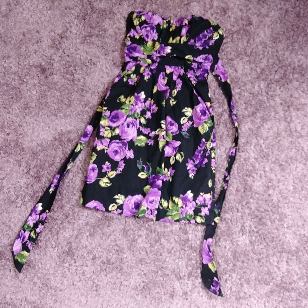 Vintage y2k Lovely Day Black & Purple Floral Sleeveless Dress